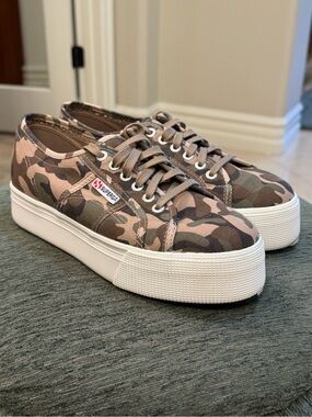 Superga 2790 Platform Sneakers Camo Canvas Women 8 EU 39